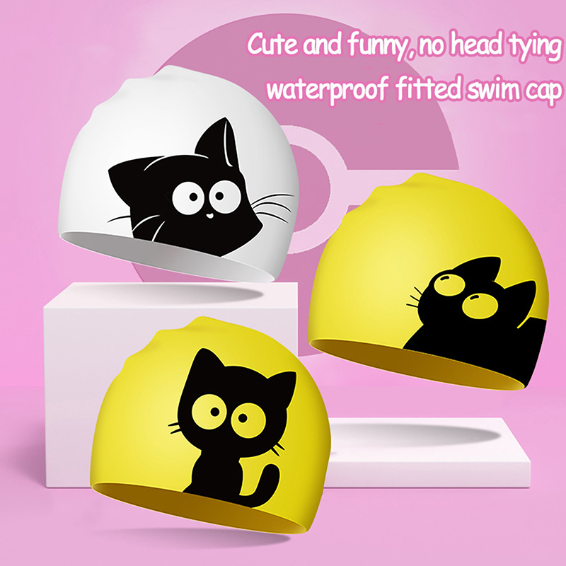 Swim Hat Silicone - Sevimli kedi yüzme kap uzun saç